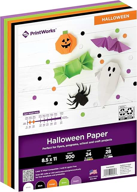 Halloween Paper, 8.5" x 11", 300 Sheets, 5 Colors