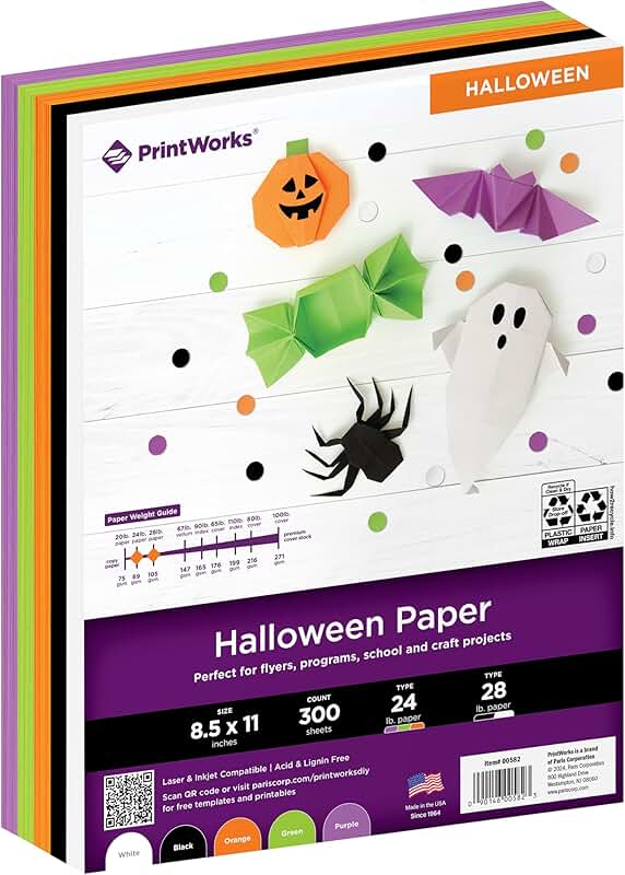 Halloween Paper, 8.5" x 11", 300 Sheets, 5 Colors