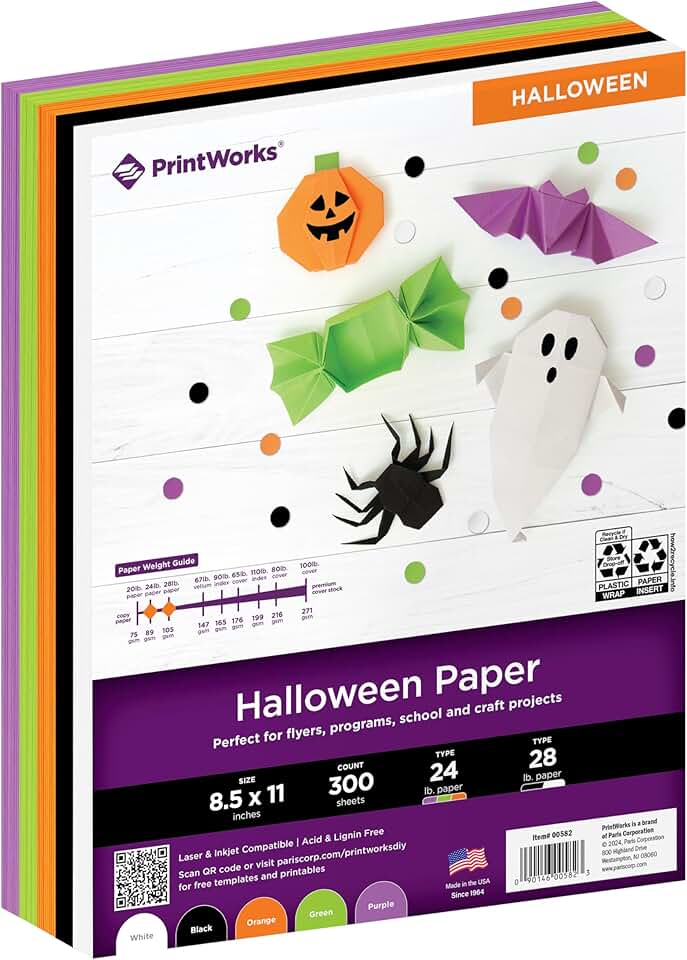 Halloween Paper, 8.5" x 11", 300 Sheets, 5 Colors