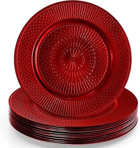 12 Pack Red 13-Inch Beaded Charger Plates