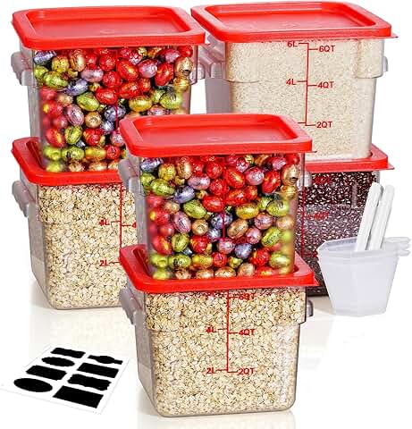 Six 6-quart clear food storage containers with lids