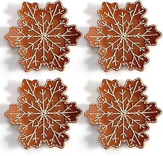 Set of 4 ceramic gingerbread snowflake appetizer plates