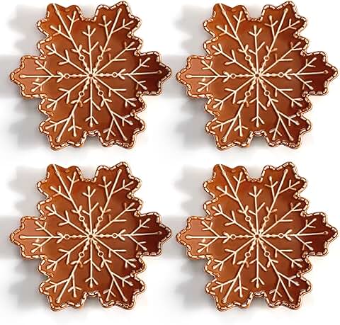 Set of 4 ceramic gingerbread snowflake appetizer plates
