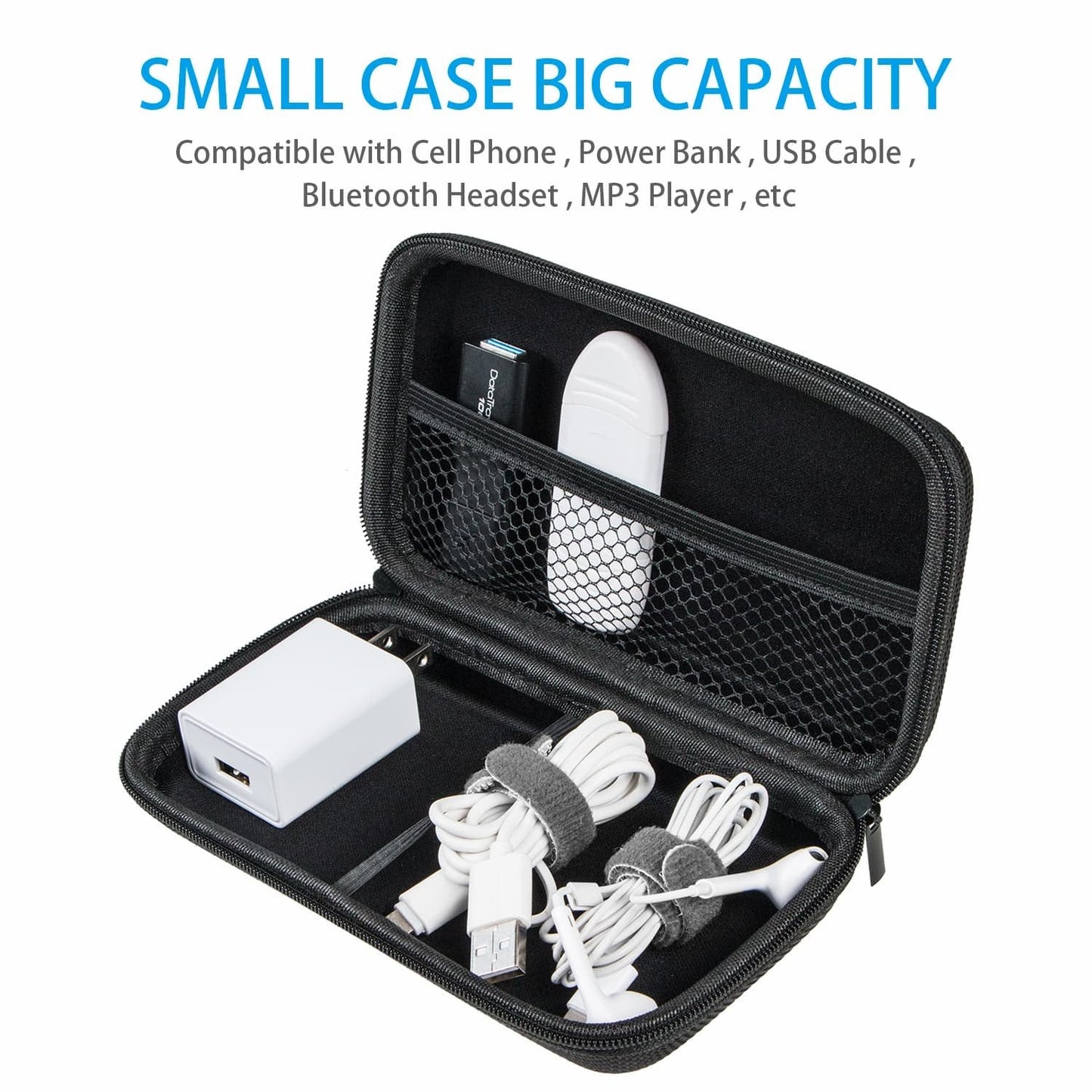 Portable Protection Hard EVA Case for External Battery,Cell Phone,GPS,Hard Drive,USB Charging Cable,Carrying Bag Mesh Inner Pocket,Zipper Enclosure,Durable Exterior,Universal Travel Pouch Bag