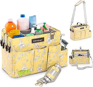 Small floral cleaning caddy with adjustable compartments