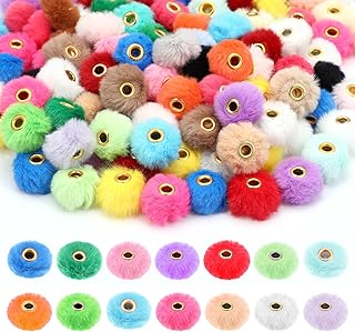 200 Colorful Fluffy Faux Fur Pom Pom Beads
