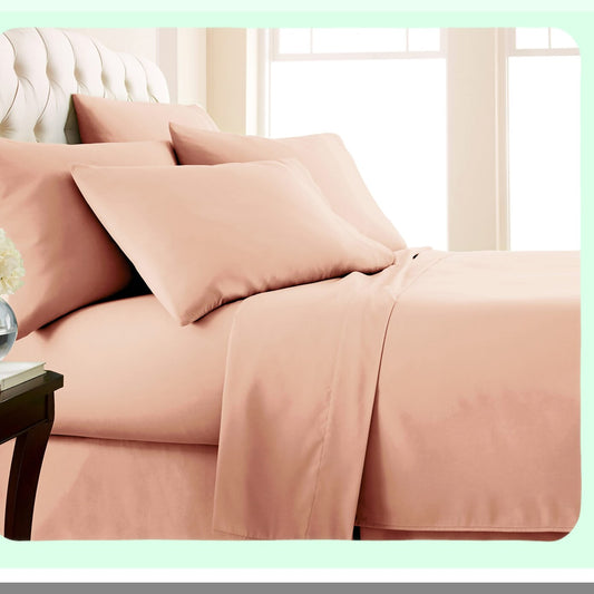 UltraSoft DeepFit 6-Piece Sheet Set - 21" Deep Pocket Microfiber Bed Sheets - Oversize Flat Sheet & 4 Pillowcases - Blush Color - Southshore Living