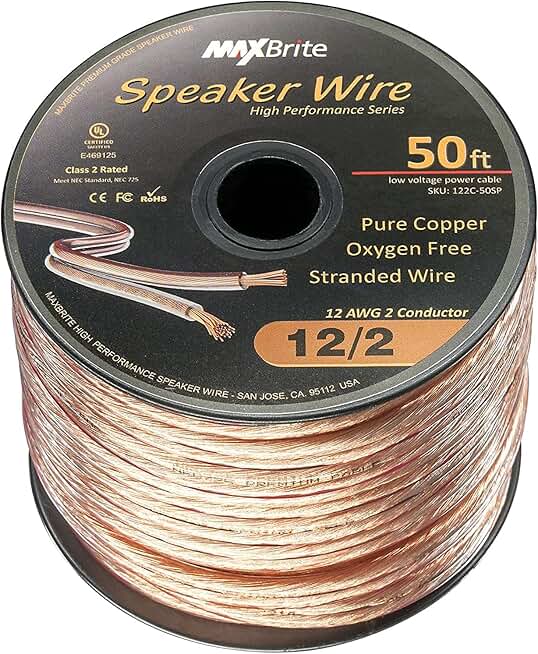 50 ft. 12 Gauge Speaker Wire, Oxygen Free Copper