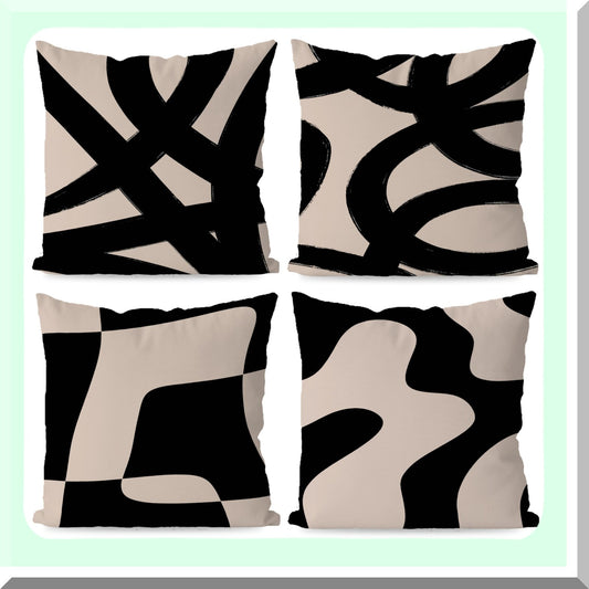 Geometric Neutral Art Pillow Cover Set - Modern Abstract Throw Pillow Case 1818 Inch - Home Decor Living Room - Women Gifts - Black Beige Pattern