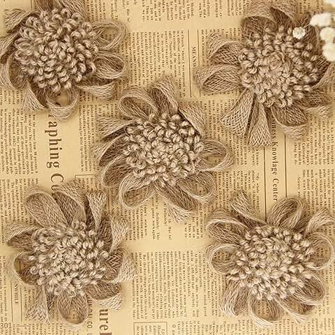 Set of 10 Handmade Burlap Flowers for Crafts and Decorations