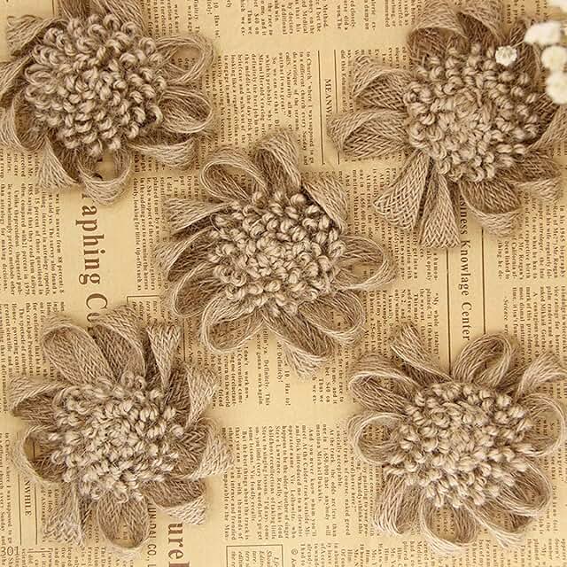 Set of 10 Handmade Burlap Flowers for Crafts and Decorations