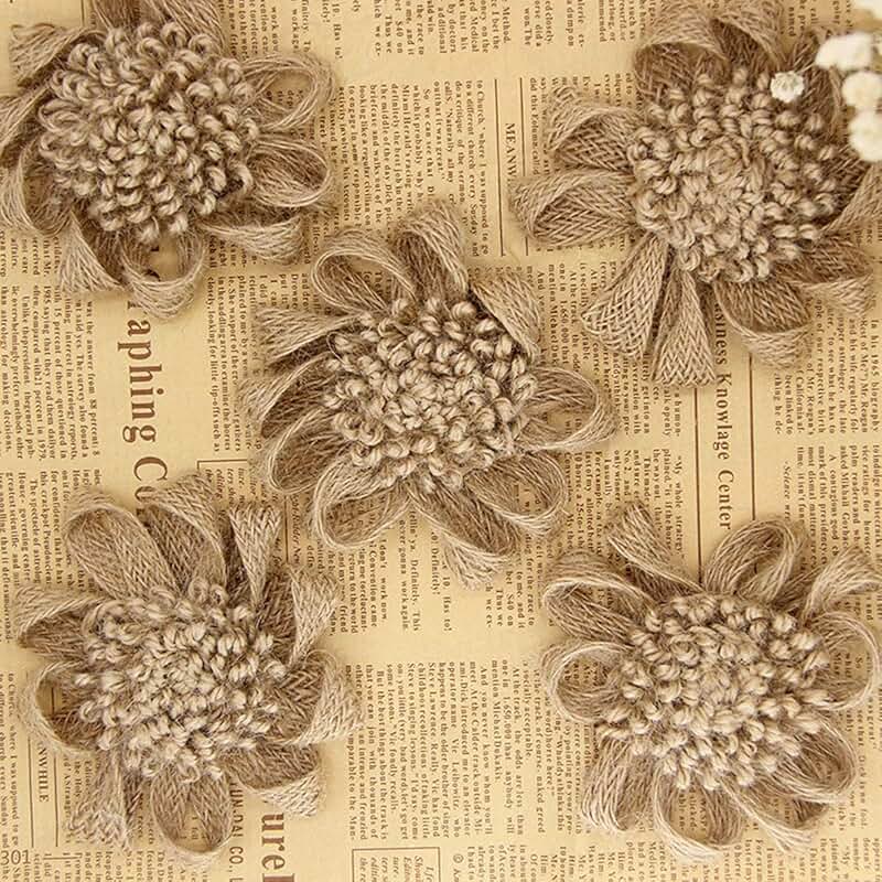Set of 10 Handmade Burlap Flowers for Crafts and Decorations