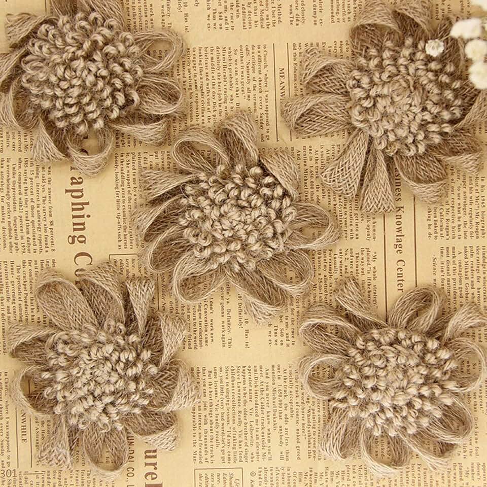 Set of 10 Handmade Burlap Flowers for Crafts and Decorations