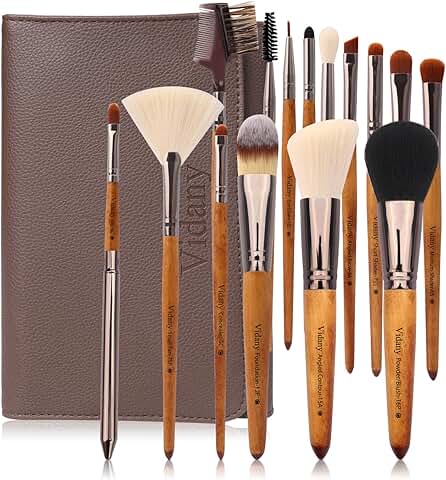 15-Piece Walnut Wooden Makeup Brush Set with Bag