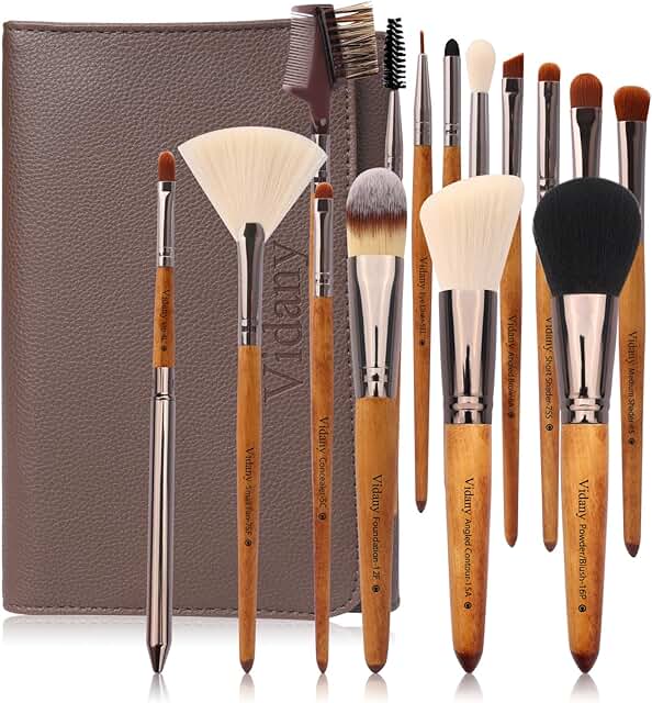 15-Piece Walnut Wooden Makeup Brush Set with Bag
