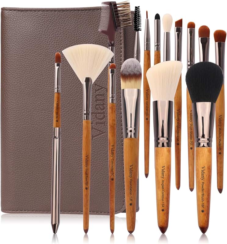 15-Piece Walnut Wooden Makeup Brush Set with Bag