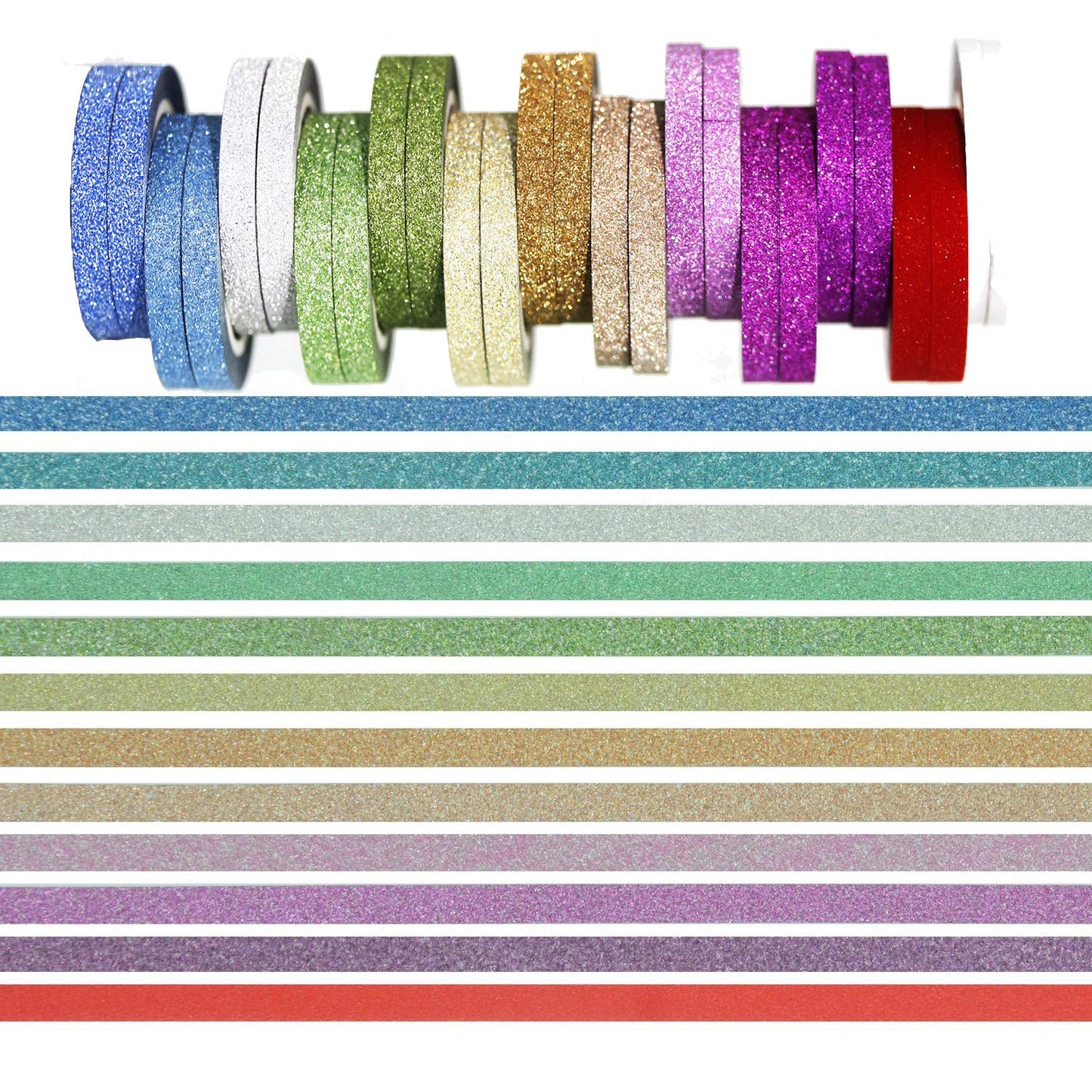 Set of 24 glitter washi tape rolls in 12 colors