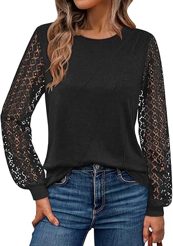 Women's Long Sleeve Business Casual Lace Knitted Blouse