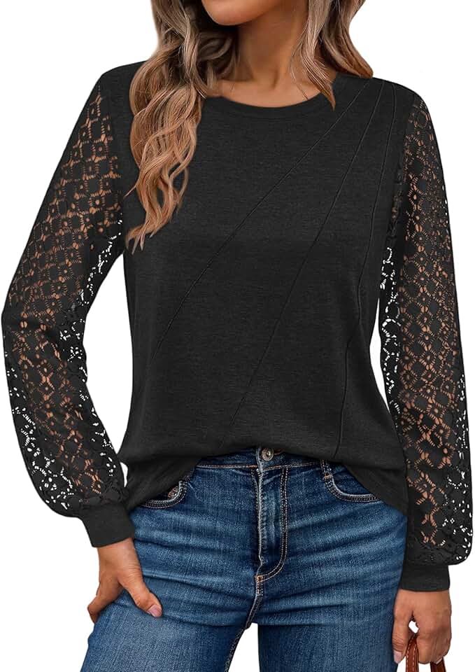 Women's Long Sleeve Business Casual Lace Knitted Blouse