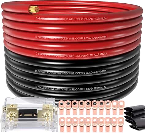 40ft 0 Gauge Battery Cable with Fuse Holder and Terminals