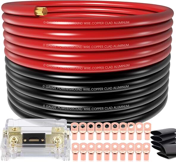 40ft 0 Gauge Battery Cable with Fuse Holder and Terminals