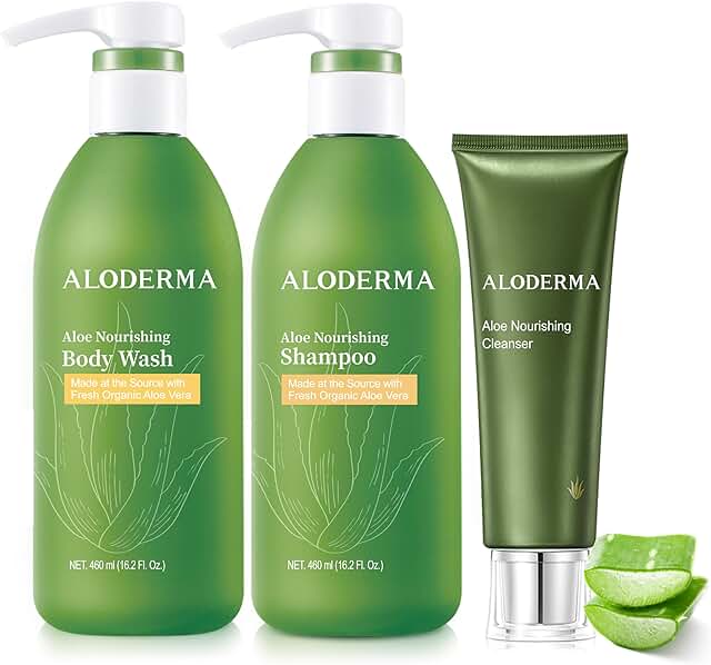 3-Piece Aloe Shower Set with Body Wash, Shampoo, and Face Cleanser