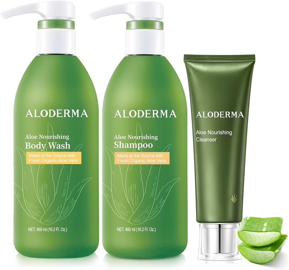 3-Piece Aloe Shower Set with Body Wash, Shampoo, and Face Cleanser