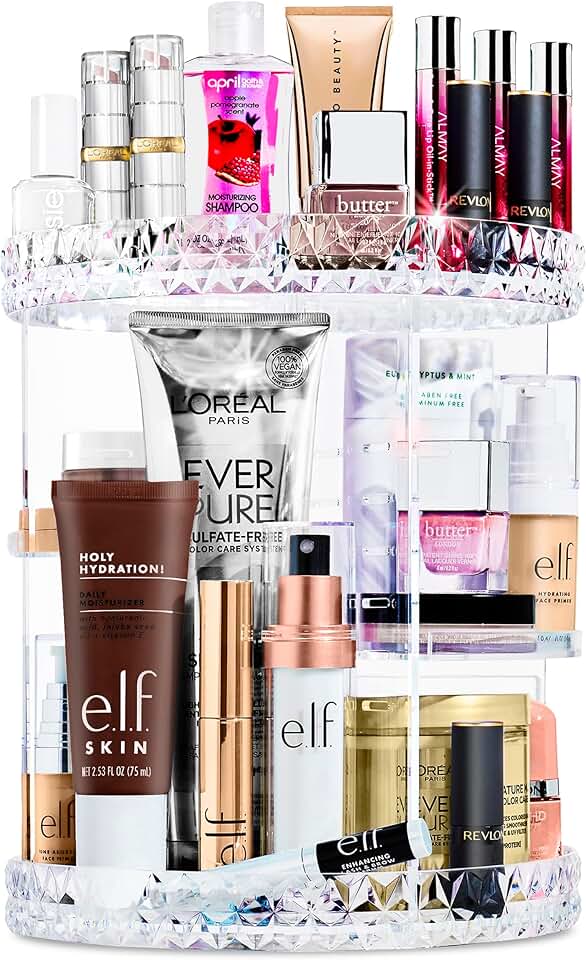 360° Rotating Makeup Organizer with Adjustable Shelves
