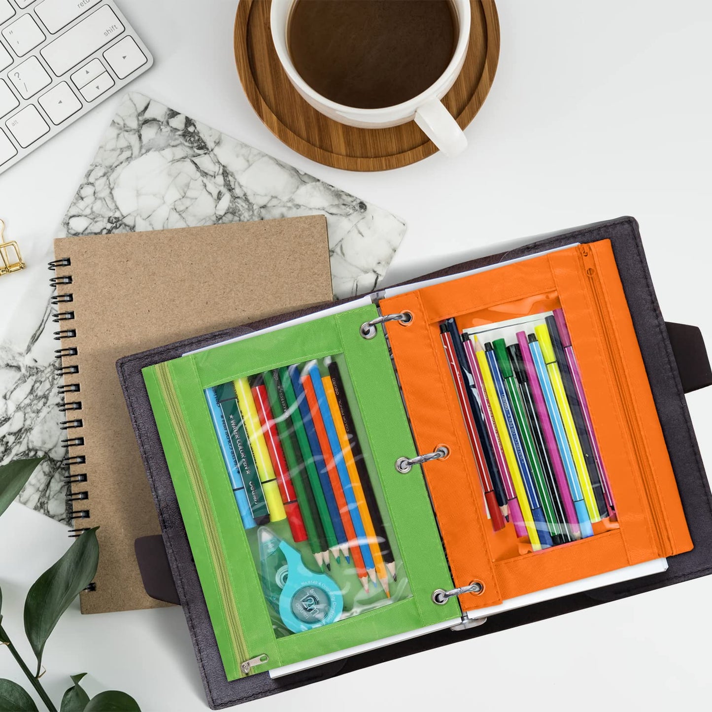 Green 3-Ring Pencil Pouch with Clear Window