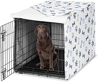 Dog Crate Cover with Bones and Paws Print