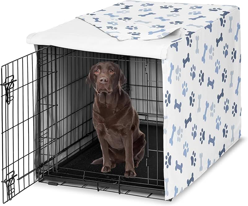 Dog Crate Cover with Bones and Paws Print