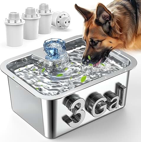 Large Stainless Steel Dog Water Fountain with Filters