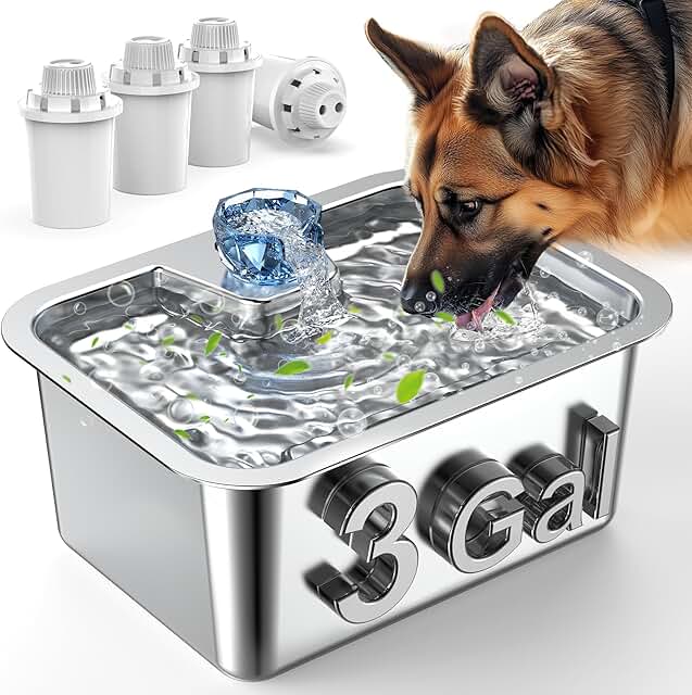 Large Stainless Steel Dog Water Fountain with Filters