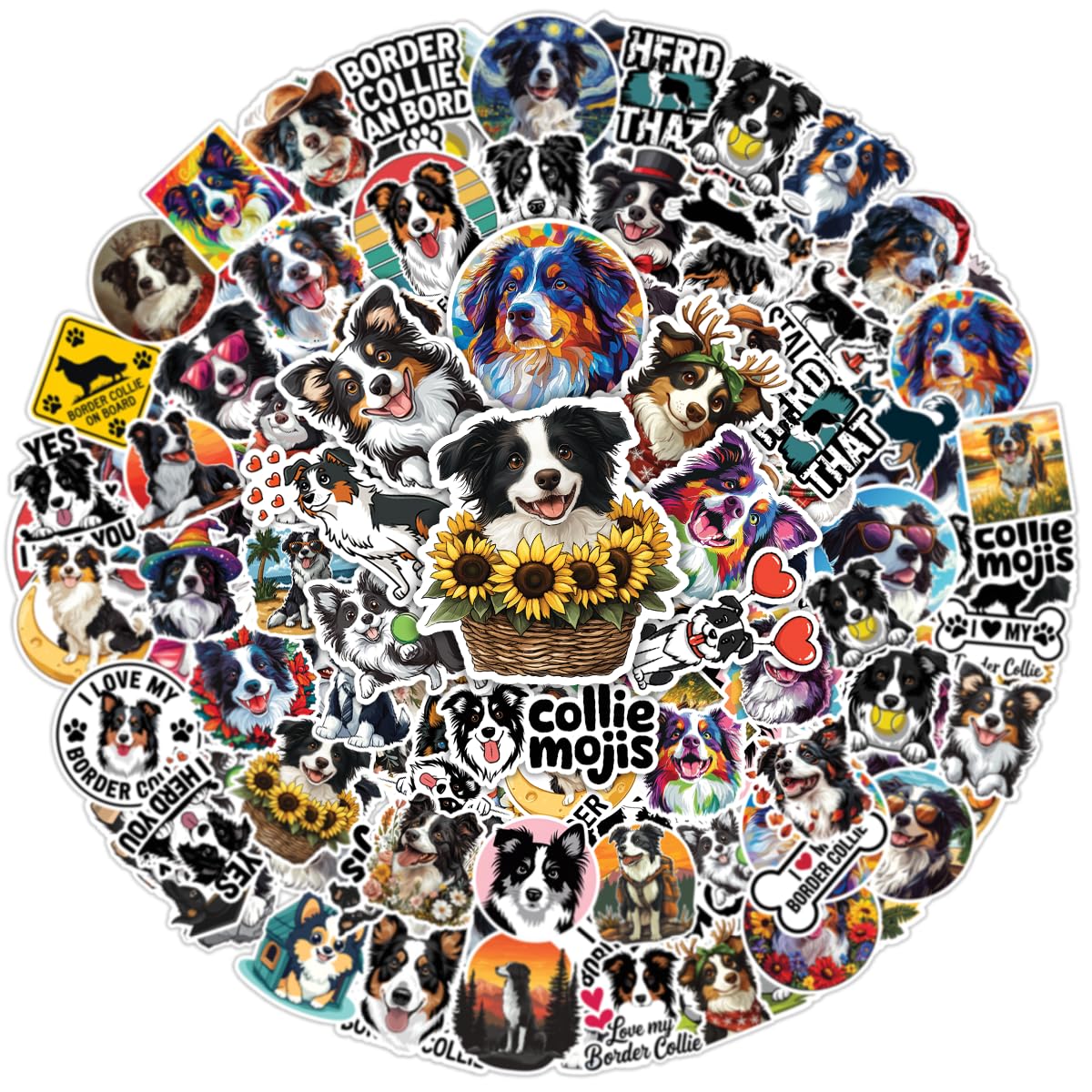 Set of 64 Waterproof Border Collie Dog Stickers