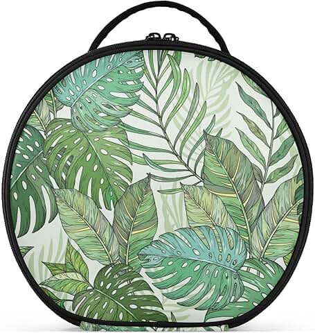 Round Tropical Palm Makeup Organizer Bag