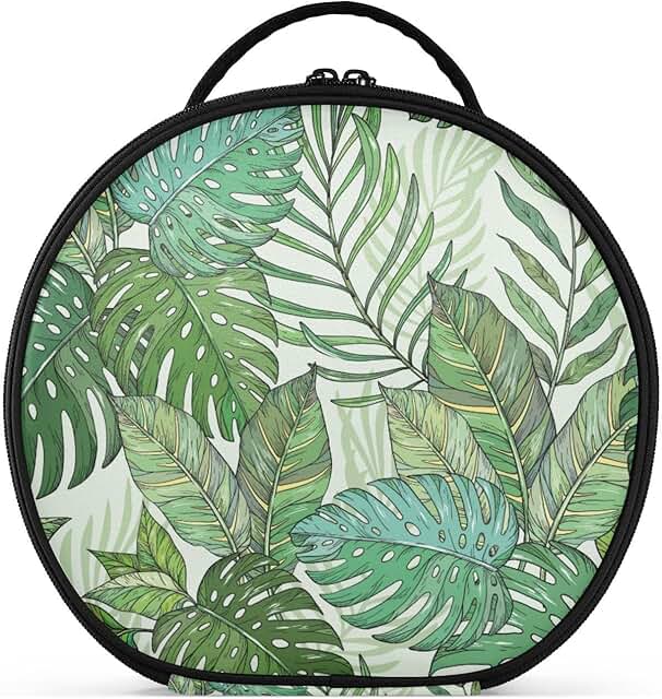Round Tropical Palm Makeup Organizer Bag