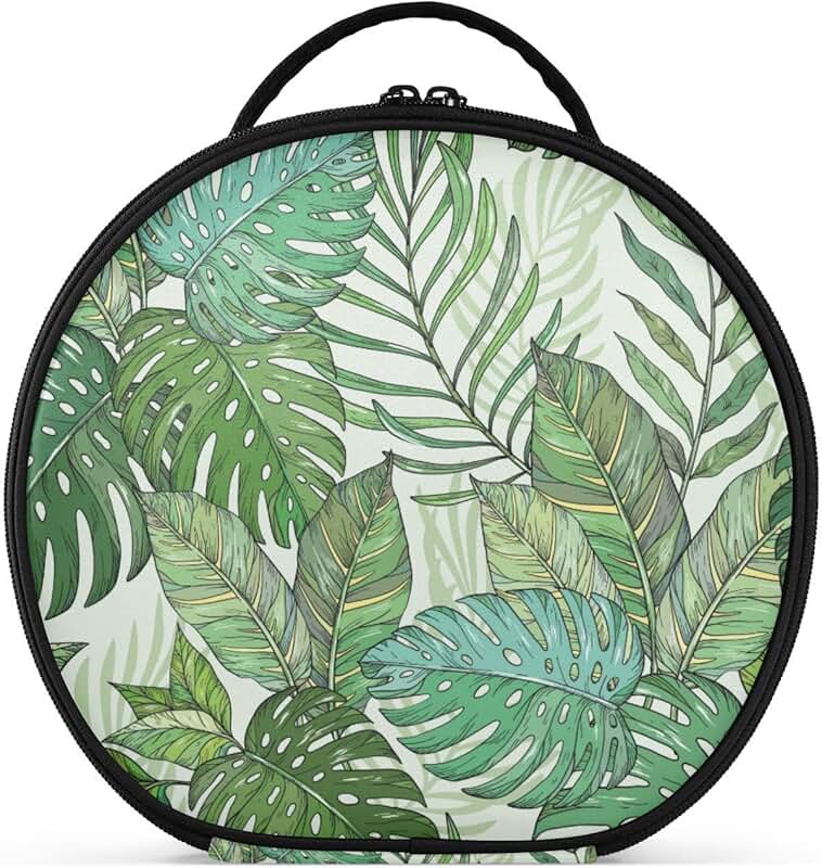 Round Tropical Palm Makeup Organizer Bag