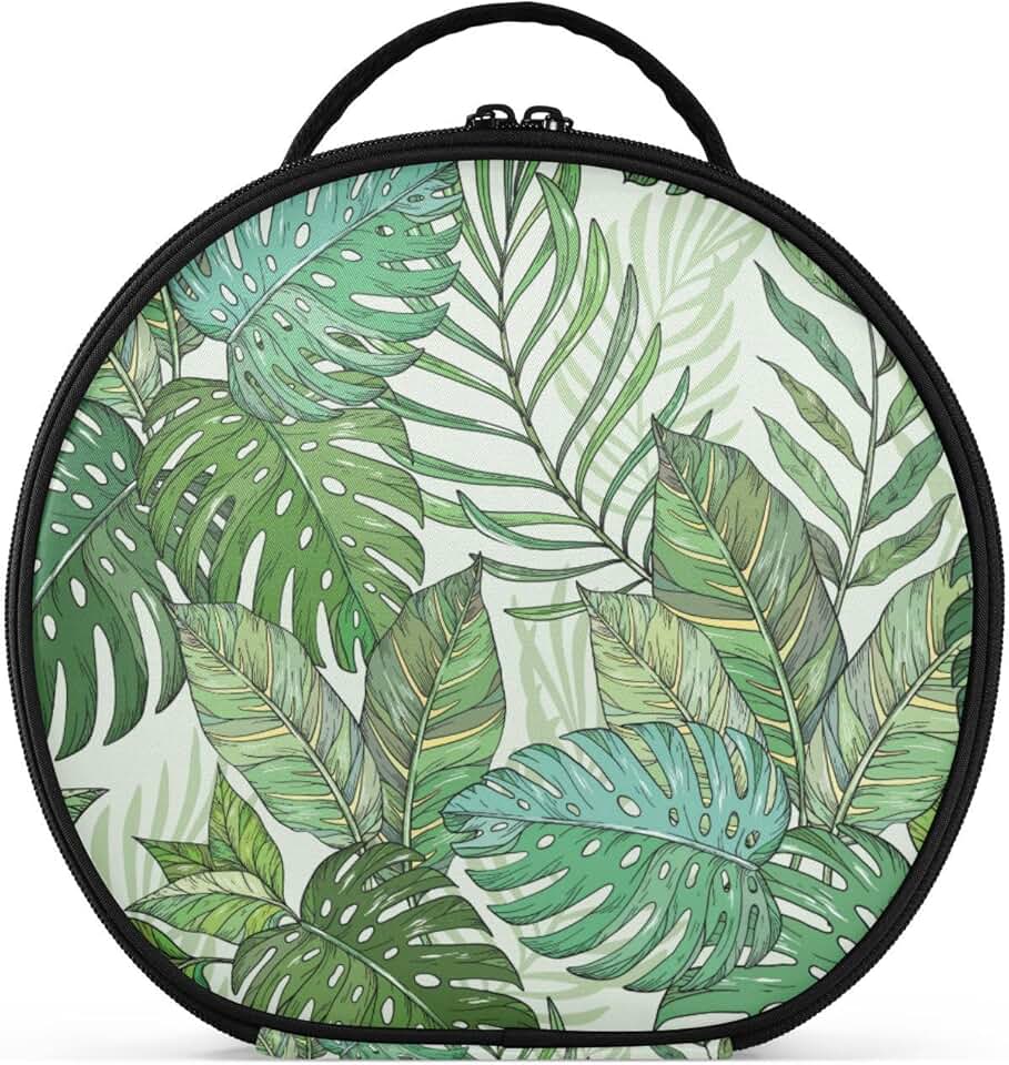 Round Tropical Palm Makeup Organizer Bag