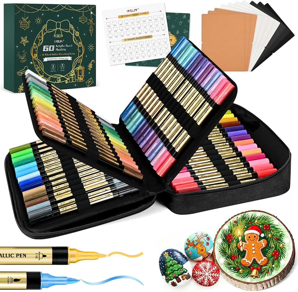 60 Acrylic Paint Markers with Metallic and Regular Colors