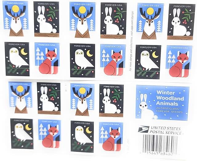 Winter Woodland Animals Postage Stamps Booklet