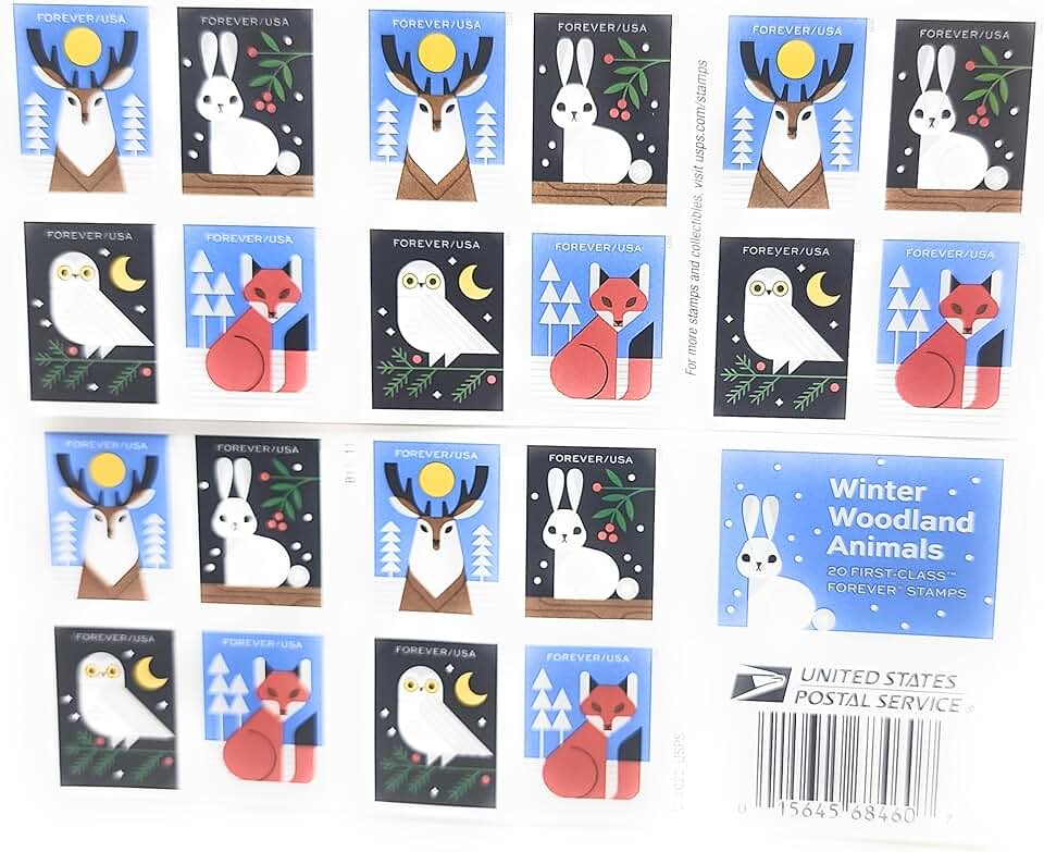 Winter Woodland Animals Postage Stamps Booklet