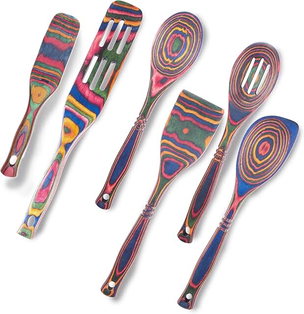 Rainbow 6-Piece Pakkawood Kitchen Utensil Set