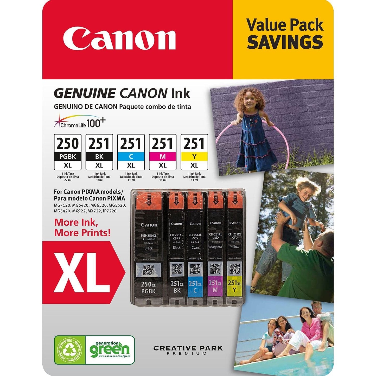 PGI-250XL, CLI-251XL C/M/Y/K Ink Cartridges Value Pack (5 Cartridges)