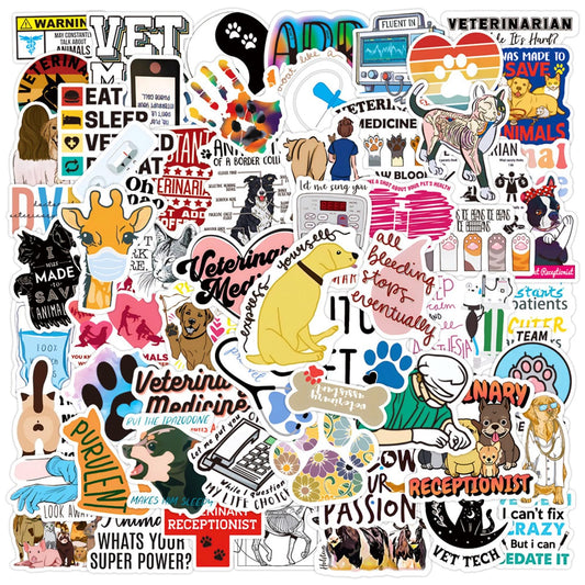 100 Cute Veterinary Stickers for Water Bottles and More
