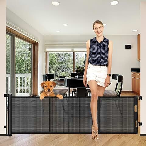 Tall 22-Inch Retractable Dog Gate for Stairs and Indoor Use