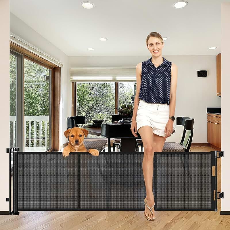 Tall 22-Inch Retractable Dog Gate for Stairs and Indoor Use