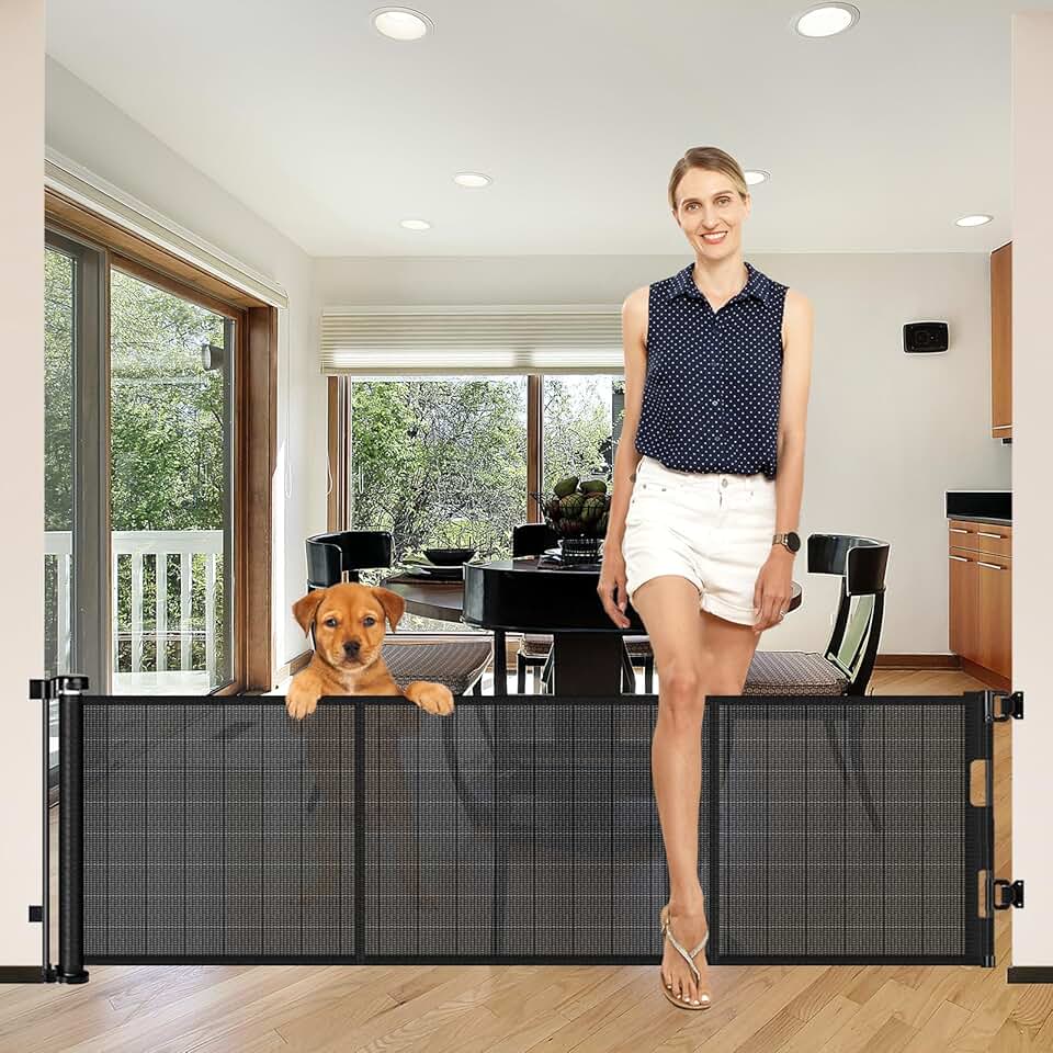 Tall 22-Inch Retractable Dog Gate for Stairs and Indoor Use