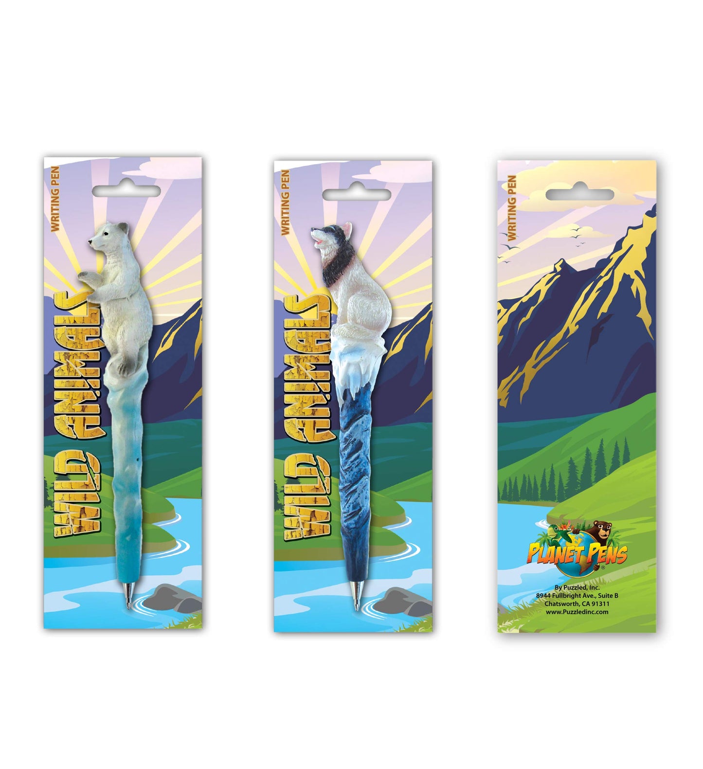 Polar Bear and Wolf Novelty Pens, 2 Pack