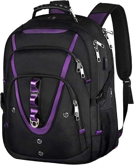 Large 18.4" Travel Backpack with USB, RFID, and Water Resistance