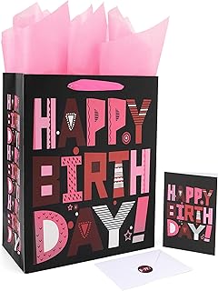 Large Black Happy Birthday Gift Bag with Handles and Accessories